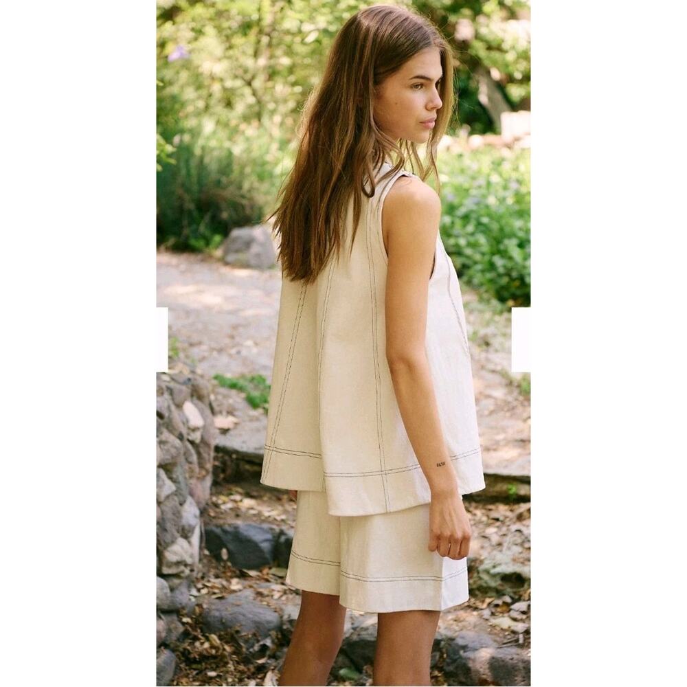 Free People Beach Strada Cotton Beige Two Piece Top Shorts Set XS - Picture 2 of 14